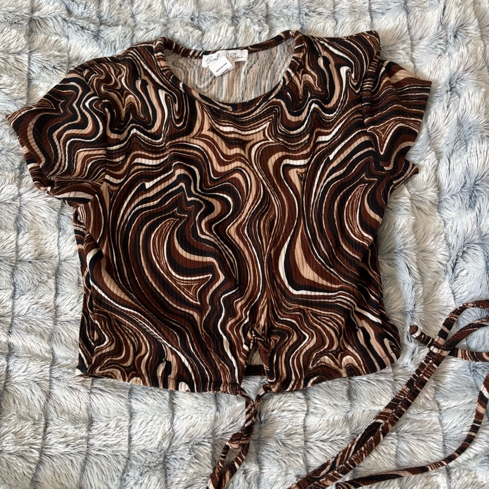 Brown Swirl Patterned Women's Top